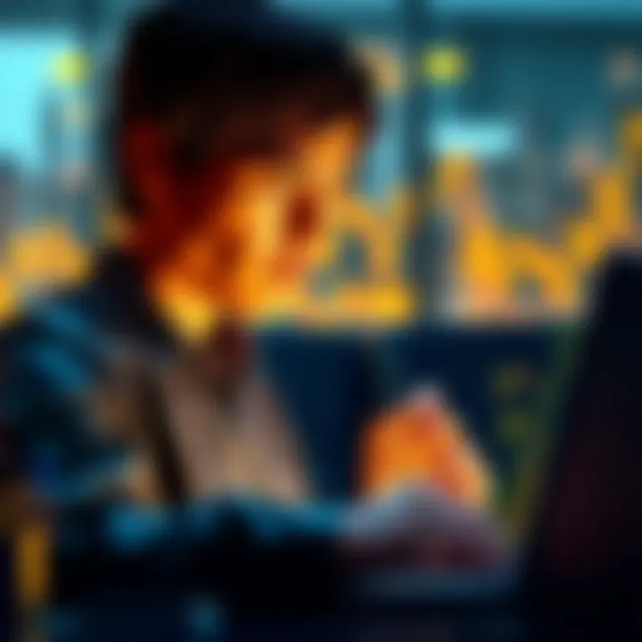 Bitcoin Wallet Selection A person examining options for Bitcoin wallets on a laptop, looking concerned about market fluctuations.