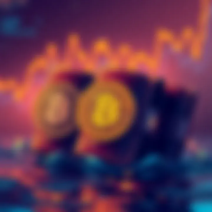 Illustration of Bitcoin wallets showing hesitance with a market trend line declining in background