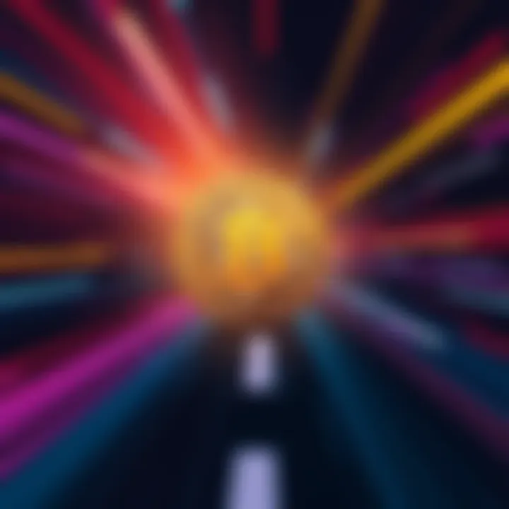 Bitcoincash logo surrounded by speed lines representing fast transactions and low fees