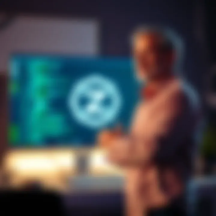 BitConnect Roy stands in front of a computer screen displaying the logo of the new programming language Zeta, symbolizing a shift in focus from previous projects.