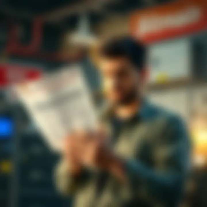 A frustrated customer holding a rejected server with Bitmain repair paperwork in hand