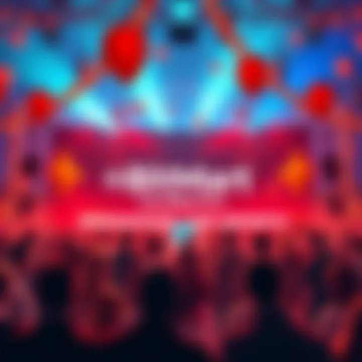 Celebration event with people gathered, banners, balloons, and a BitMart logo, symbolizing 8 years of innovation in cryptocurrency