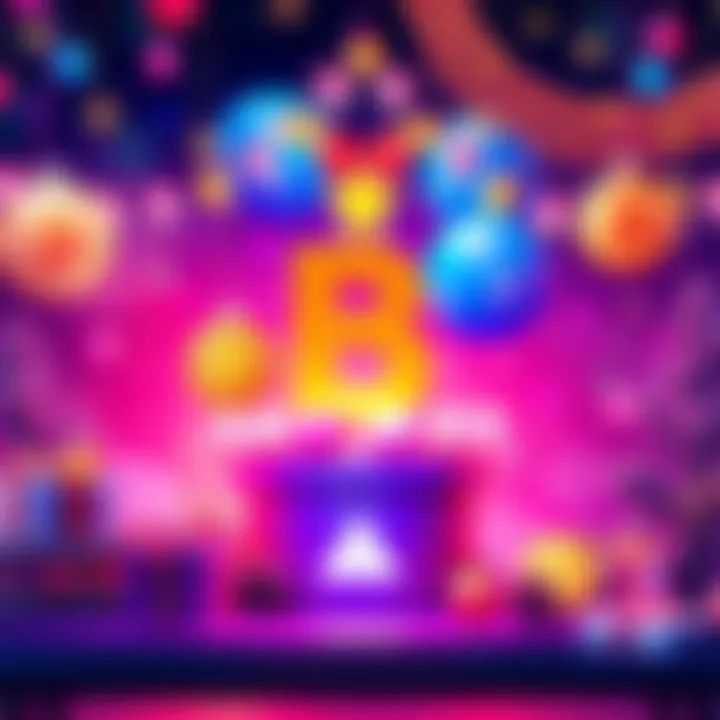 A vibrant graphic featuring festive decorations and crypto symbols to mark BitMart's 8th anniversary celebration with rewards and events.