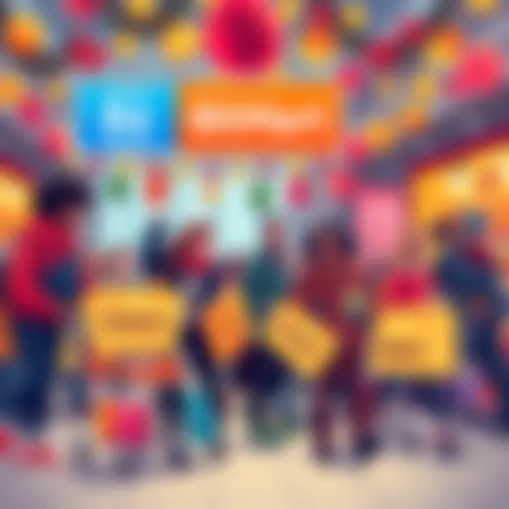 BitMart Cashback Promotion A festive illustration showing people enjoying cashback rewards during Thanksgiving and Black Friday with BitMart, featuring shopping carts and cashback icons.