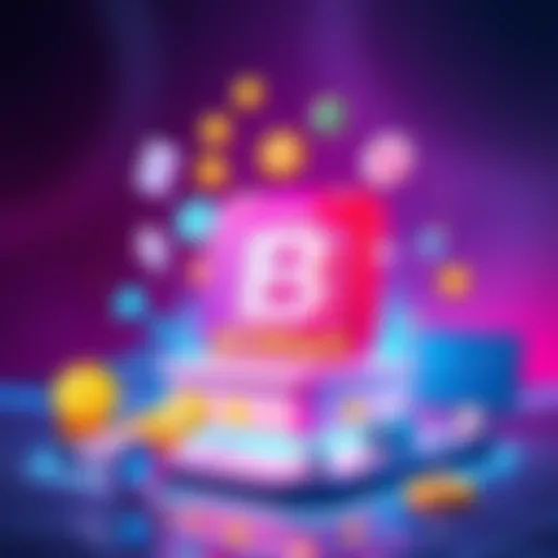 Illustration showing BitMart logo with various cryptocurrencies and trading tools around it