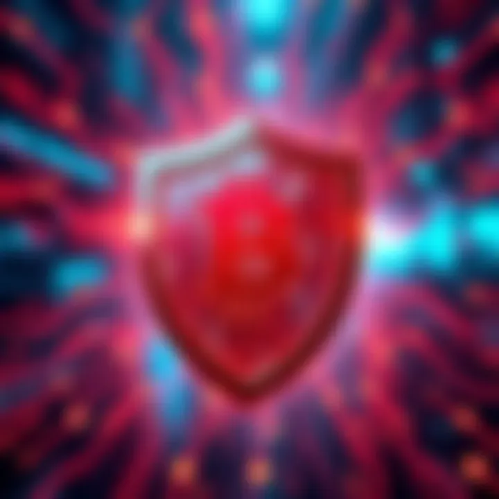 A digital shield representing BitMEX blocking phishing attempts by the Lazarus Group, emphasizing cybersecurity in crypto.