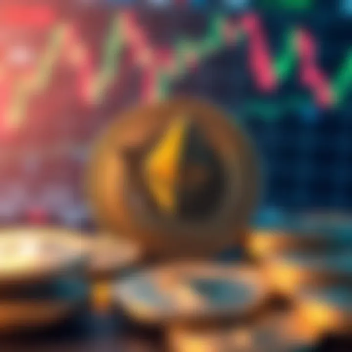 BitMine Ethereum Purchase A digital representation of Ethereum coins with a backdrop of financial graphs, symbolizing BitMine's $49 million investment in cryptocurrency.