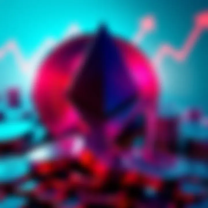 A graphic depicting BitMine's $44 million Ethereum purchase, showcasing Ethereum coins and financial growth symbols.