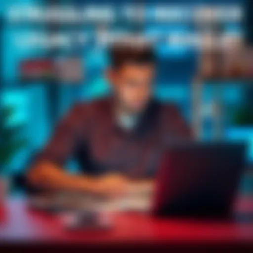 A person sitting at a desk, looking frustrated while trying to recover a Bitwala wallet on a laptop