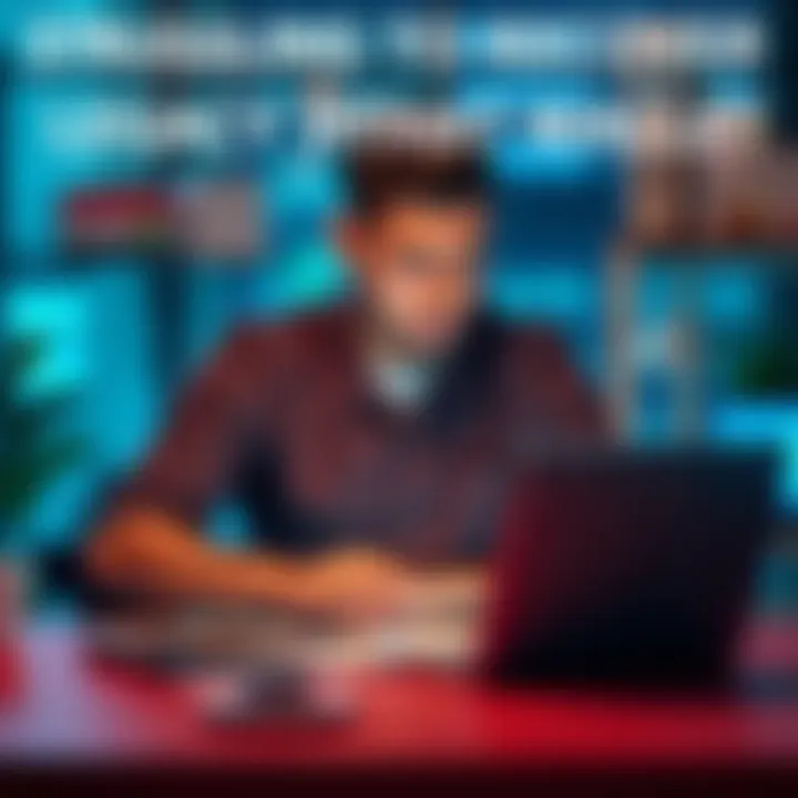 A person sitting at a desk, looking frustrated while trying to recover a Bitwala wallet on a laptop