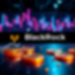 A graphic showing Bitcoin symbols with a downward trend line and a logo of BlackRock, indicating a financial sale.