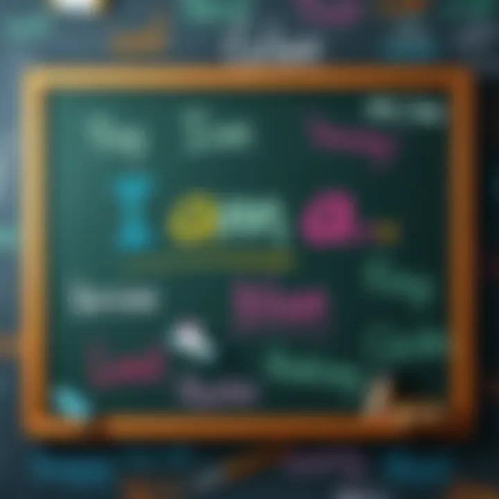 Blank Slate for Self-Definition A chalkboard with the phrase 'I am a ___' written in colorful chalk, surrounded by various words and expressions that represent different identities.