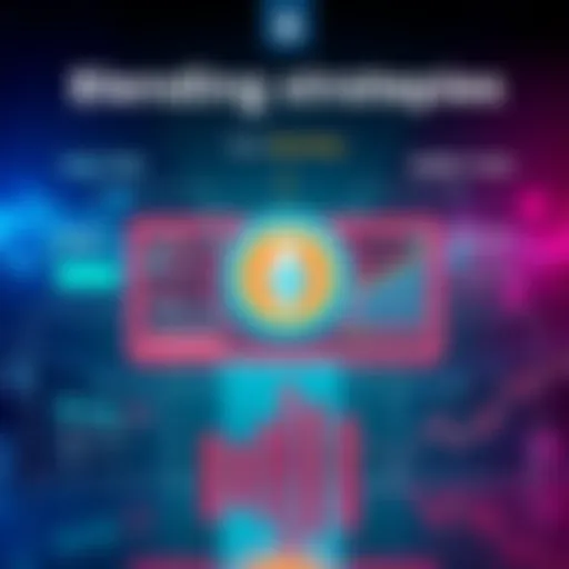 A graphic showing various investment strategies in decentralized finance, with images of high-risk options and stable lending tools, alongside performance tracking tools.