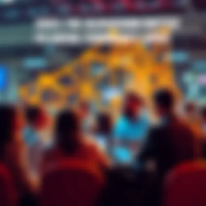 A group of people engaged in a discussion about the importance of blockchain for social community apps.