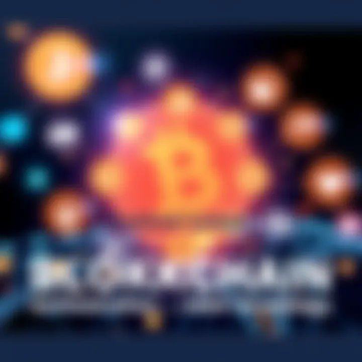 An illustration showing various applications of blockchain technology, including finance, supply chain, and healthcare. Icons represent different sectors connected by a blockchain.