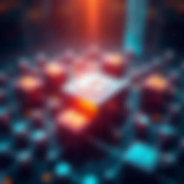 An illustration depicting a blockchain network with interconnected blocks, symbolizing alegal blockchain concepts and digital interactions outside legal boundaries.