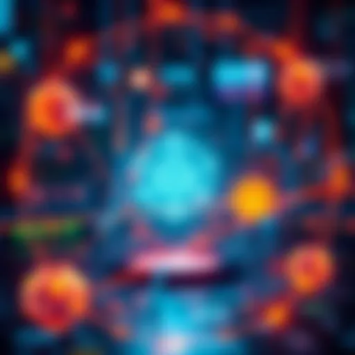 A digital representation of blockchain technology with a focus on consumer credit, showing secure transactions and sensitive data protection.