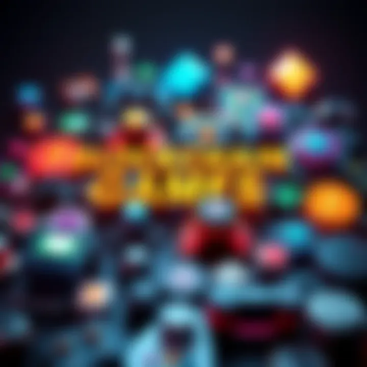 A collage of various blockchain game icons and play-to-earn symbols, showcasing the integration of digital assets and gaming.