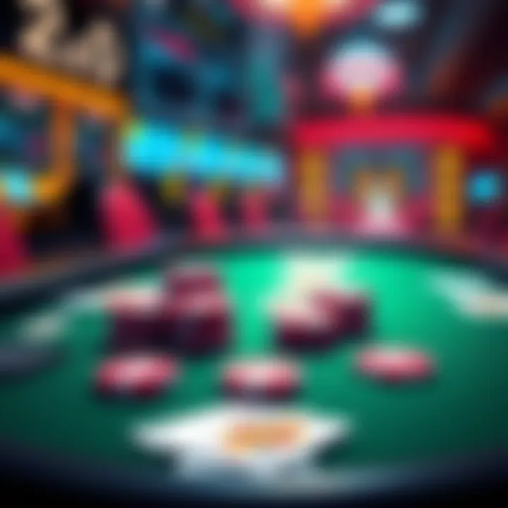 Illustration of a poker table featuring digital chips and cards symbolizing blockchain technology