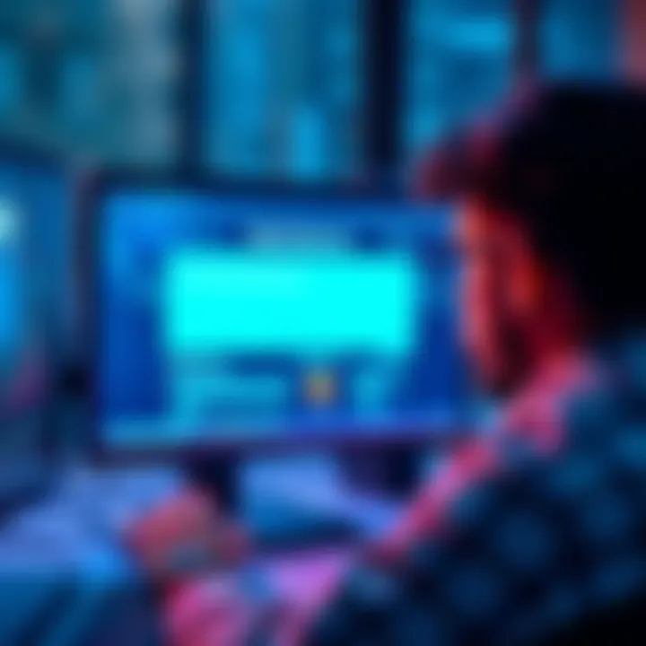 A person looking at a computer screen showing a blocked wallet notification on Blockchain.com