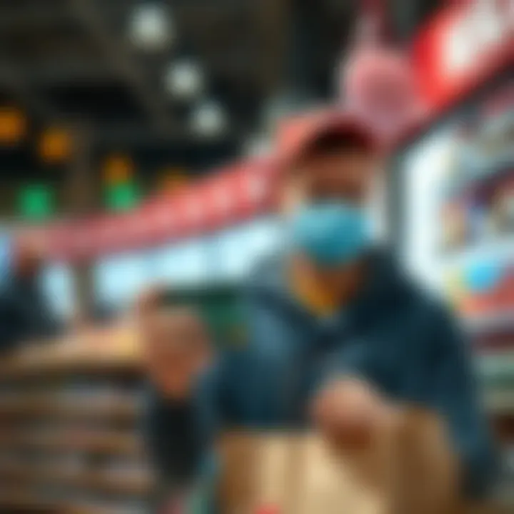 A person looking frustrated at a checkout with a declined card, holding a shopping bag during the holiday season