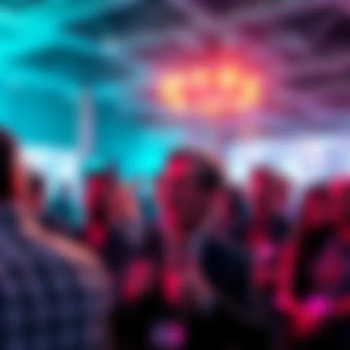 A concerned group of people discussing Blockstream's reputation at a cryptocurrency conference.