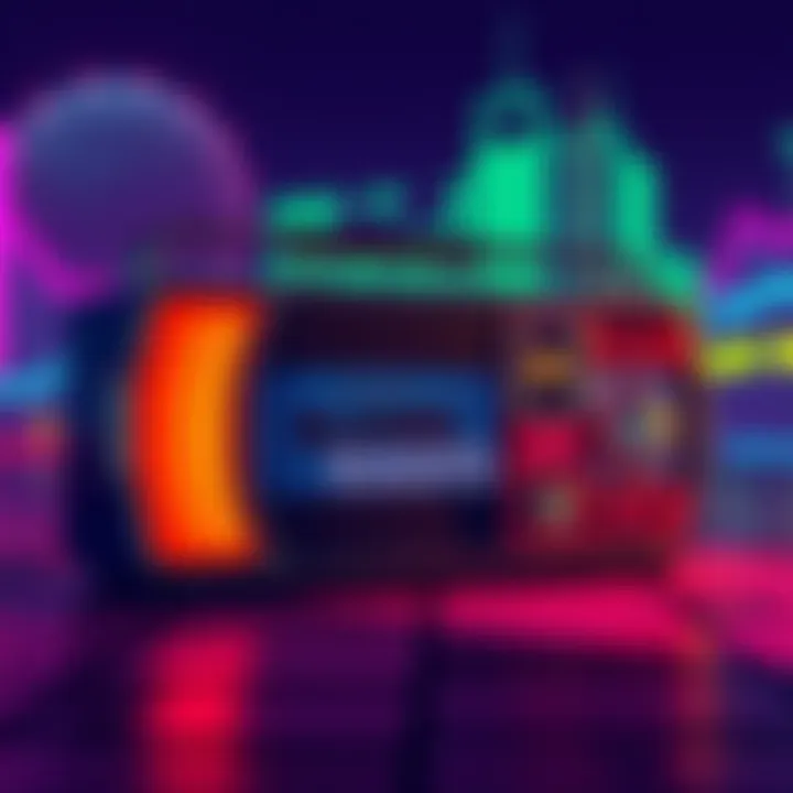 Bloned Radio Announcement A retro radio with colorful sound waves and game-themed graphics, hinting at the return of Bloned Radio in GTA VI.