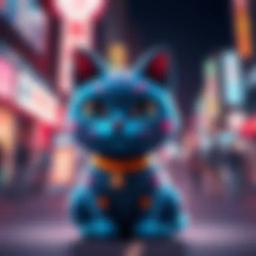 A vibrant blue cat representing $Toshi, symbolizing its role in the crypto market.