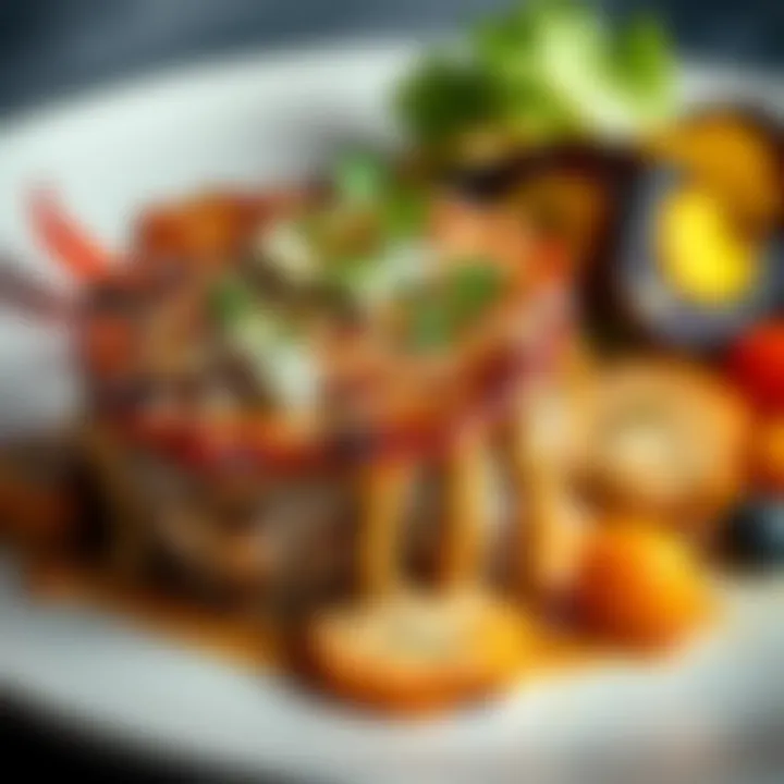 Blue Cheese Filet Dish Plate of Blue Cheese Filet topped with blue cheese, garnished with herbs, served with vegetables, showcasing rich flavors and gourmet appeal.