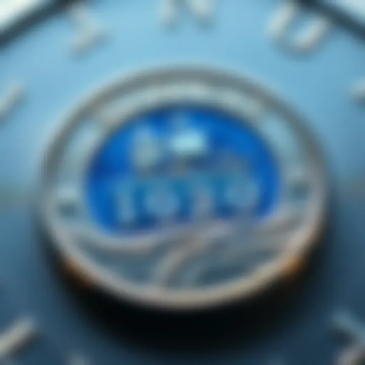 A close-up view of the 2021 Bluenose 10-cent coin showing its dual shades of blue and intricate design.