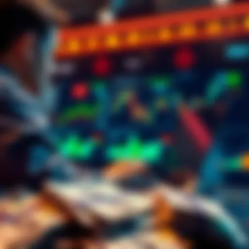 A person analyzing financial charts and graphs while looking at a laptop, with dollar bills in the foreground.