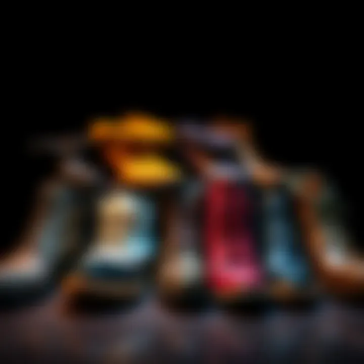 A display of various stylish boots from a personal collection, showcasing different designs and colors