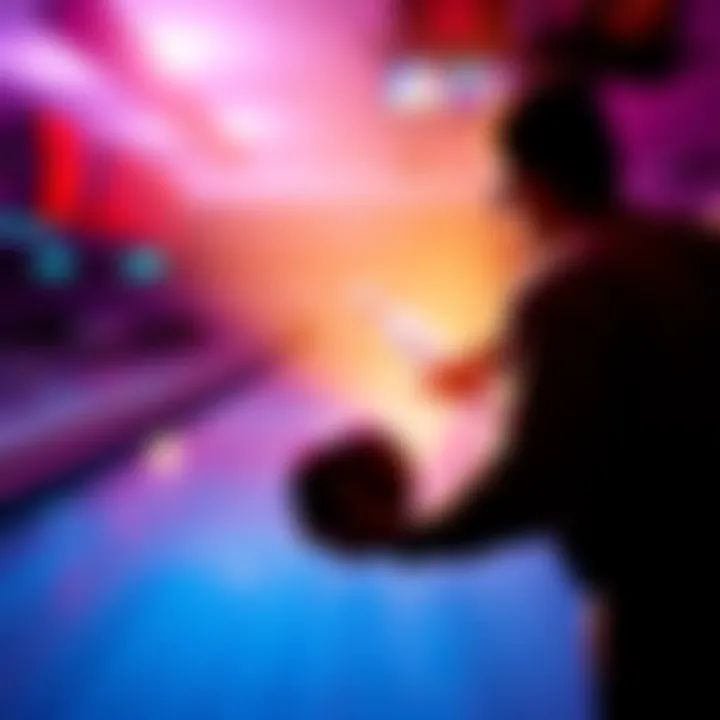 A striking image of a bowler executing a perfect strike, surrounded by an aura of competition and camaraderie.