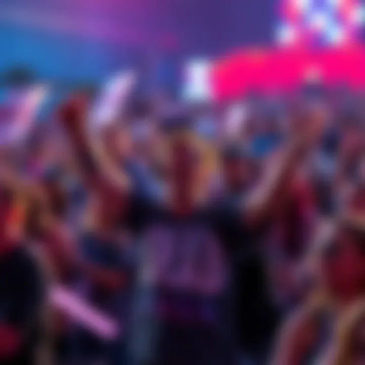 A crowd of fans cheering for Brad at a public event, holding signs and wearing merchandise, showing their admiration and support.