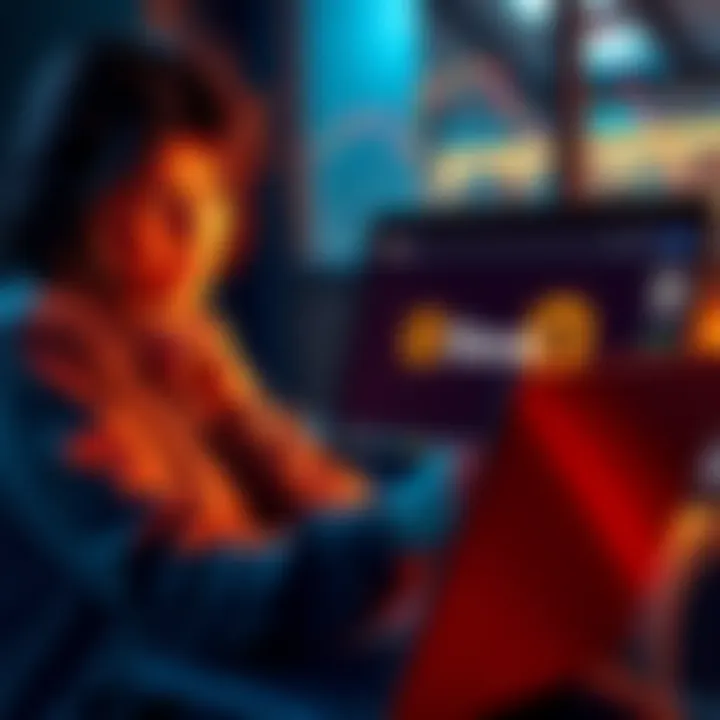 A thoughtful woman reviewing her investment portfolio with the Brave browser displayed on the screen, symbolizing the uncertainty of BAT's value.