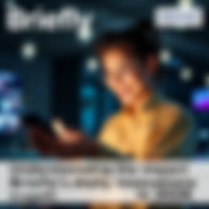 A person interacting with Briefly's new features on a digital device, showing engagement and excitement