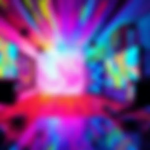 A burst of vibrant colors representing the trend of high brightness in design and technology, featuring various screens and design elements.