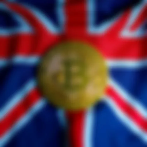 A British flag alongside a Bitcoin symbol, representing the theory of Satoshi Nakamoto's British origins.