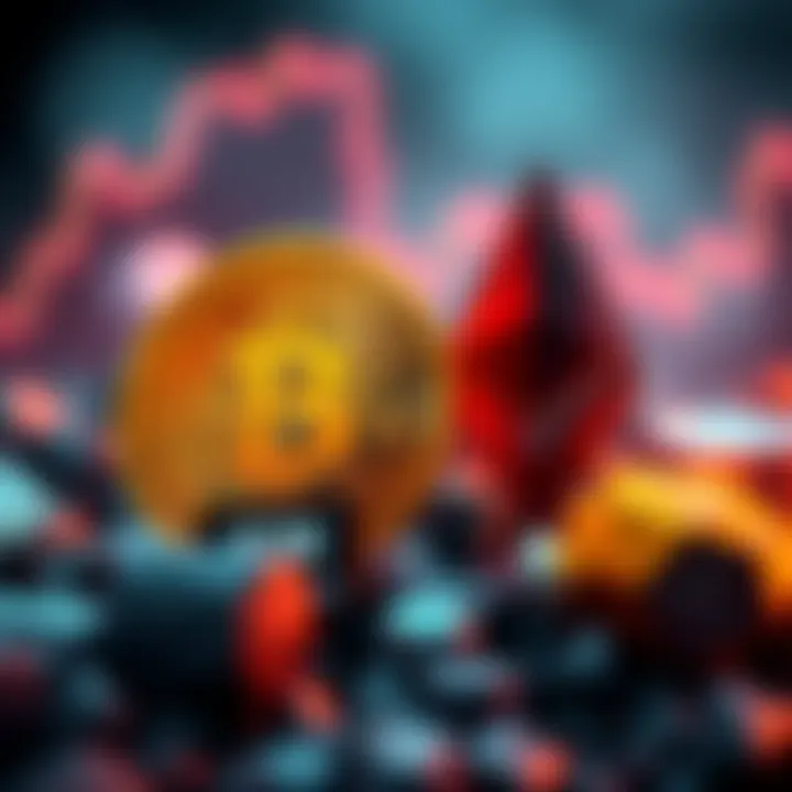 Bitcoin symbol with a price tag showing 93K and Ethereum symbol in a bullish market setting