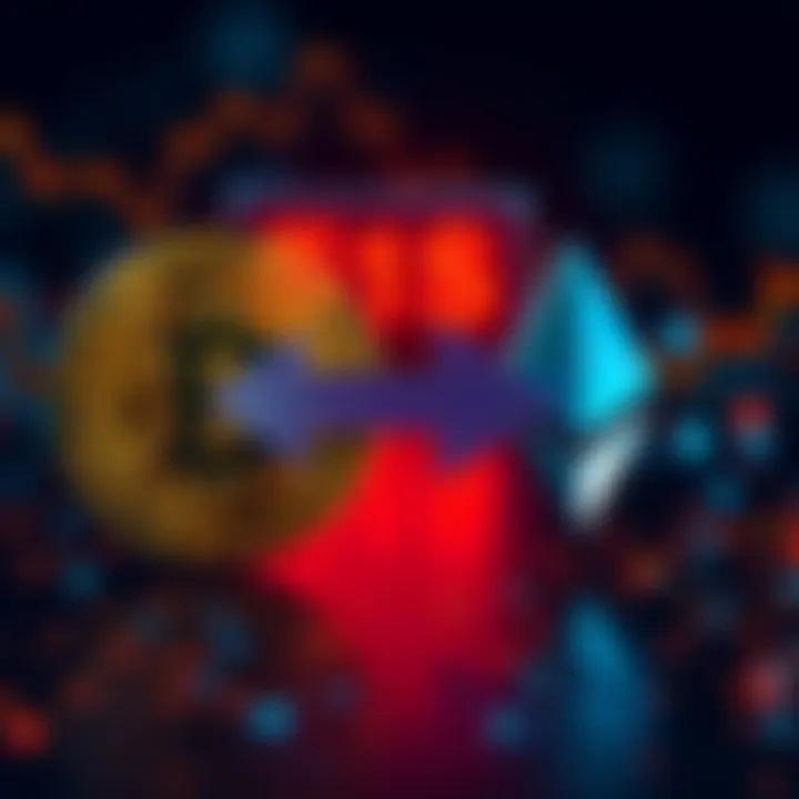 Graphic showing Bitcoin and Ethereum symbols with arrows indicating a swap, representing private cryptocurrency transactions in Australia.