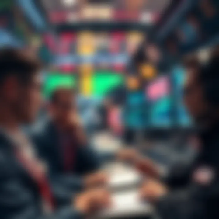 A group of traders analyzing charts and data on screens, looking concerned about market fluctuations amid rising tensions.
