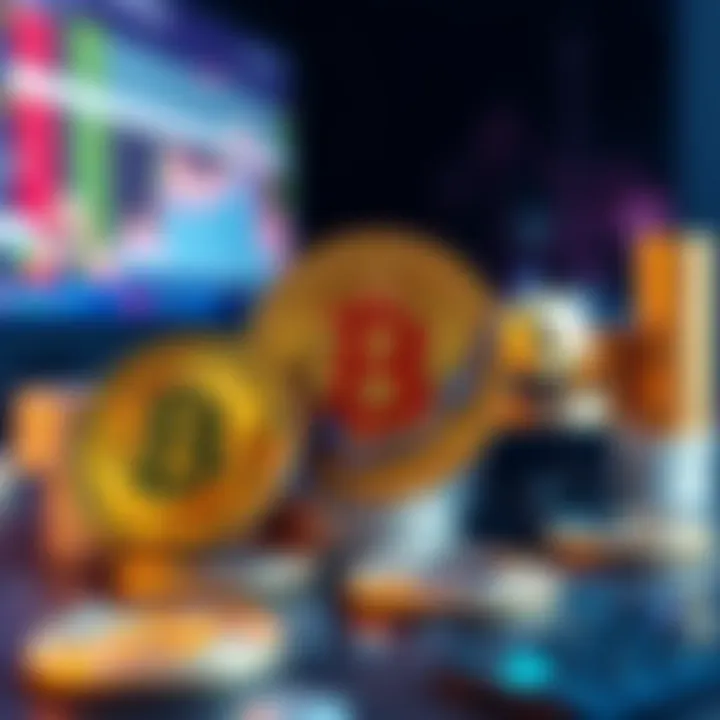 A graphic showing Bitcoin coins alongside symbols of decentralized finance like smart contracts and digital wallets.