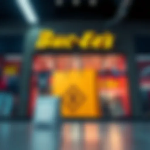 Buc-ee's store logo with a shopping bag and trademark symbol in front of a clothing store