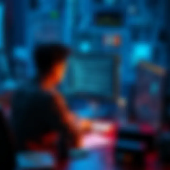 A person working on a computer with code and AI models on the screen, surrounded by tech gadgets and notes.