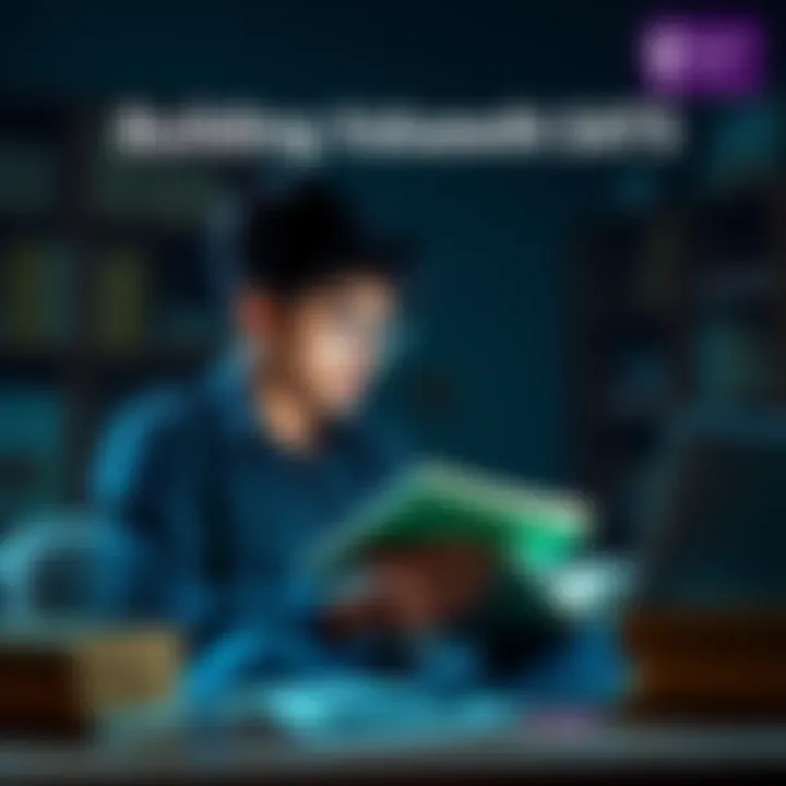 A determined person studying with books and a laptop, representing hard work and education for freedom