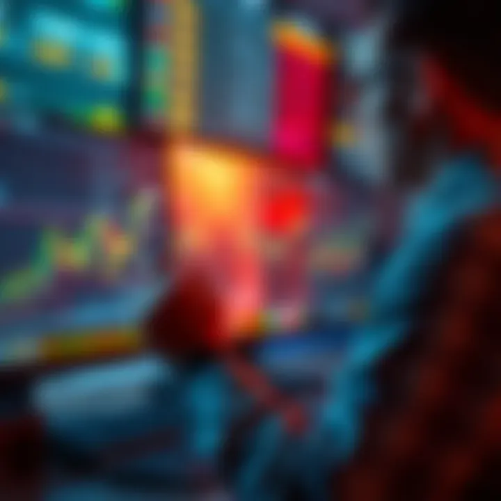 Bull Market Investment Strategy A person analyzing stock trends on a computer screen with upward graphs, contemplating investment strategies like Dollar Cost Averaging.