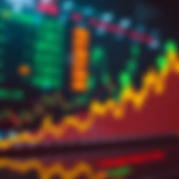 Graph showing upward trend in stock market with green arrows indicating growth
