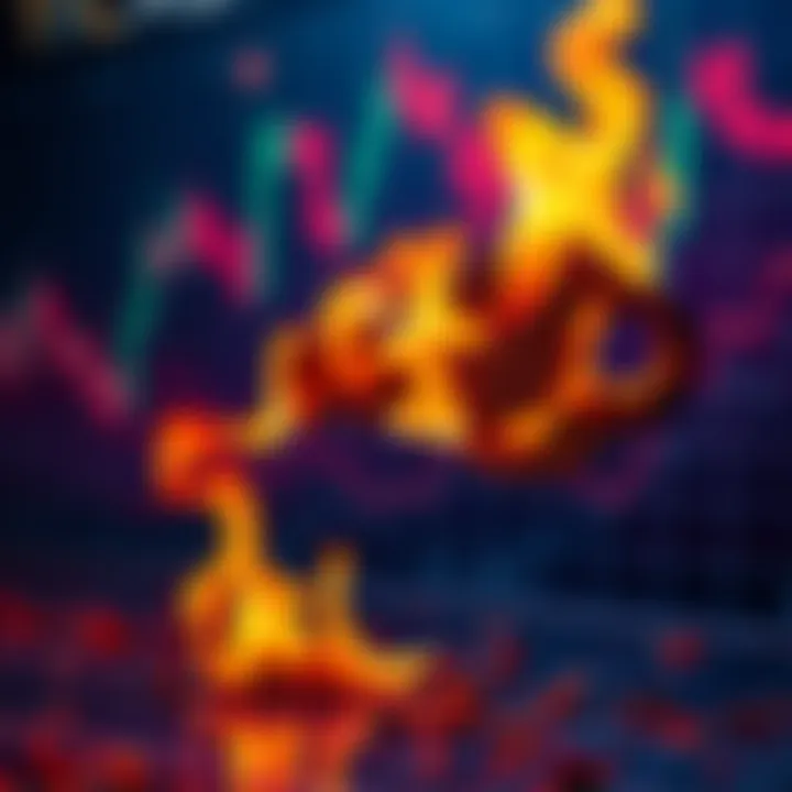A graphic showing flames engulfing a digital key, symbolizing the burning of admin keys in decentralized finance, with a background of a cryptocurrency market chart.