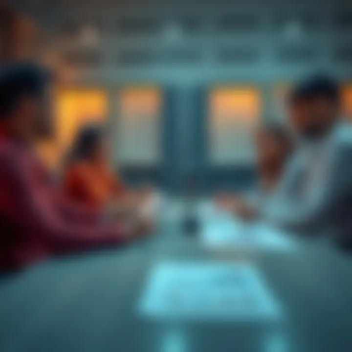 People discussing a potential business partnership at a conference table with charts and documents.