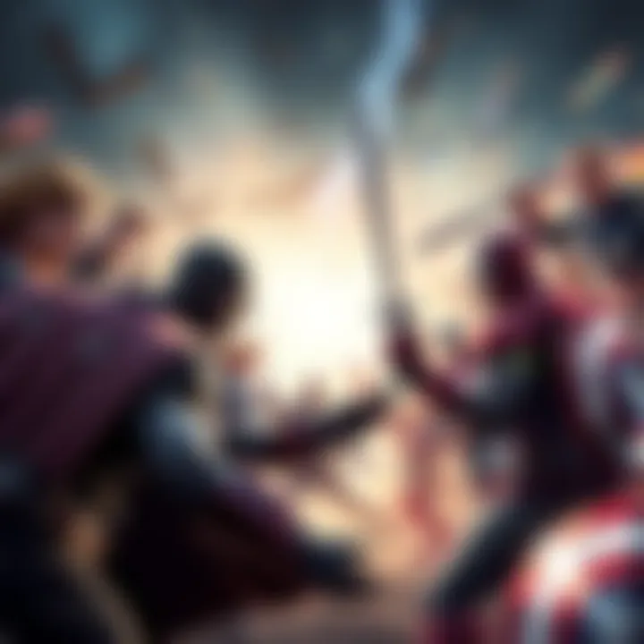 Butcher confronts the Avengers in an epic battle scene with superheroes and villains clashing in a dramatic showdown.